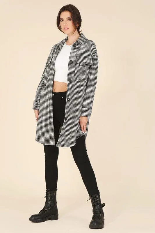 Hound tooth long shacket *Online Only*