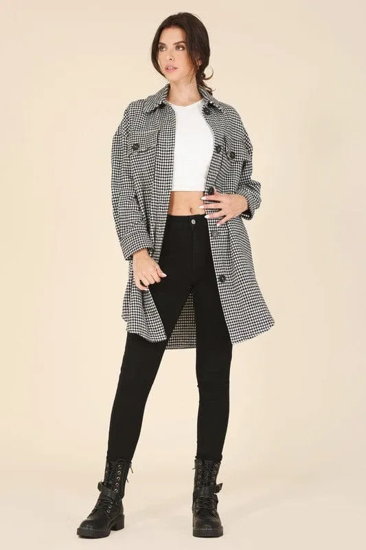 Hound tooth long shacket *Online Only*
