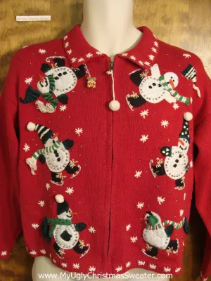 Ice Skating Snowmen Ugly Christmas Sweater