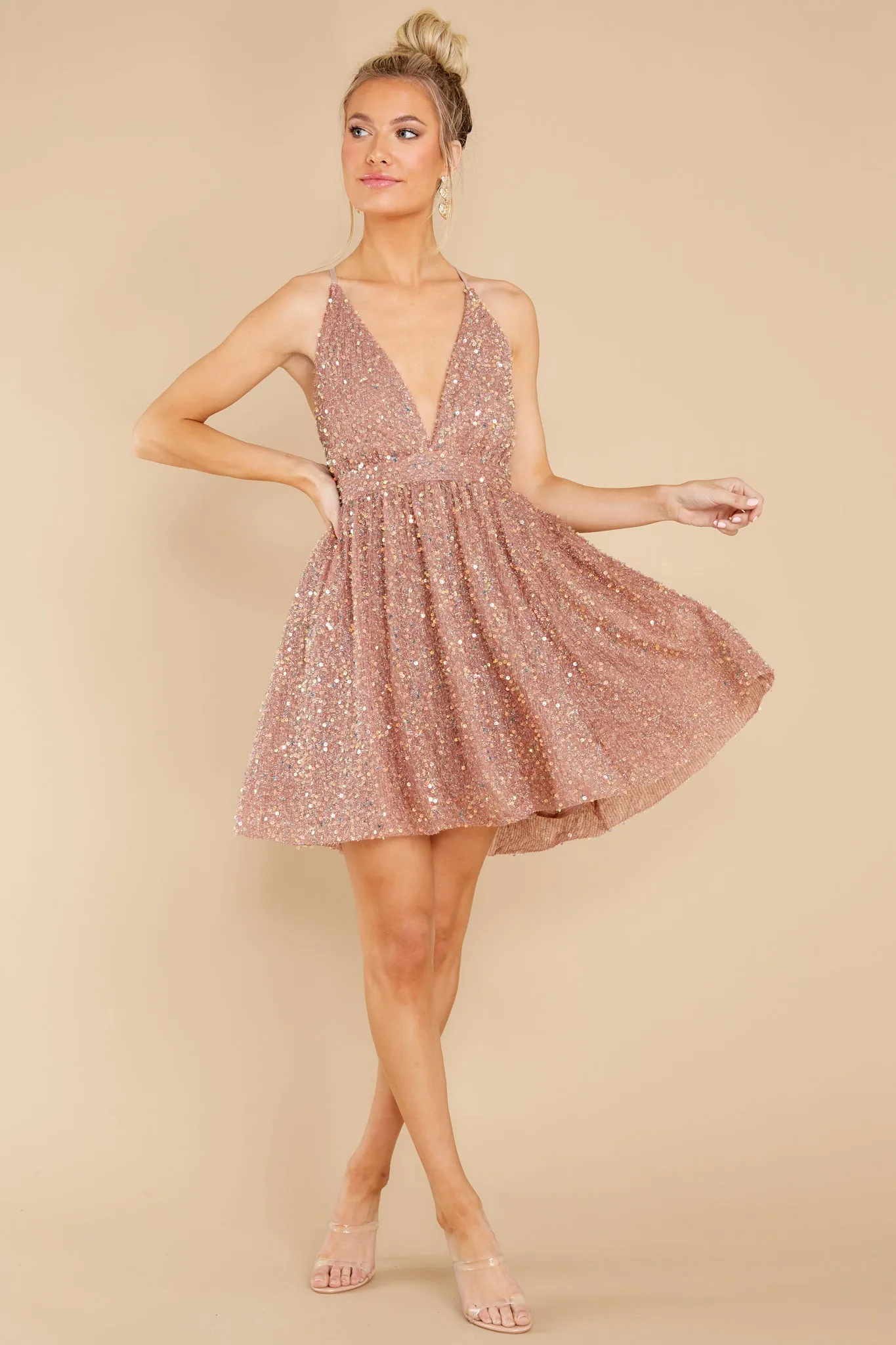 It's No Secret Blush Sequin Dress
