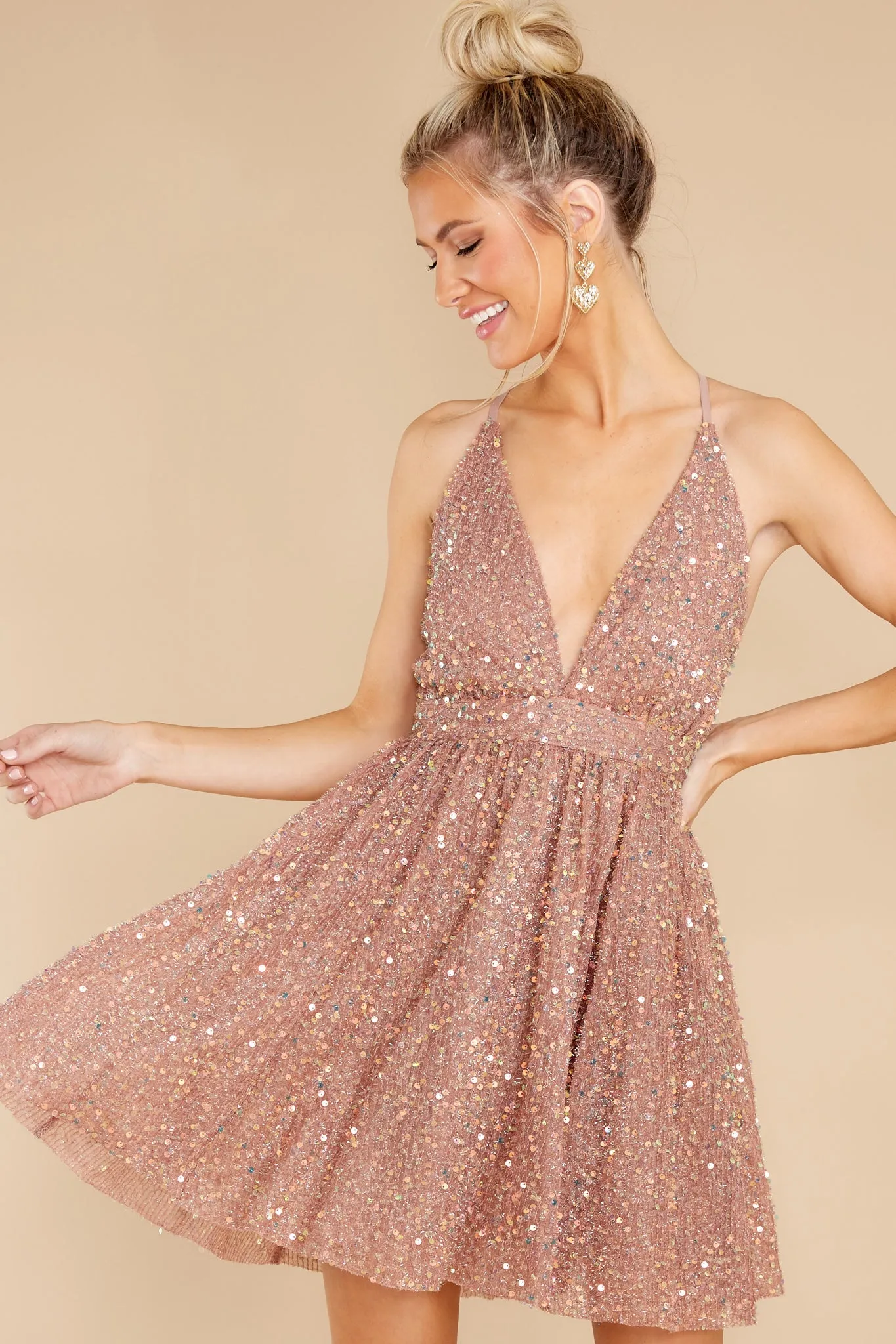 It's No Secret Blush Sequin Dress