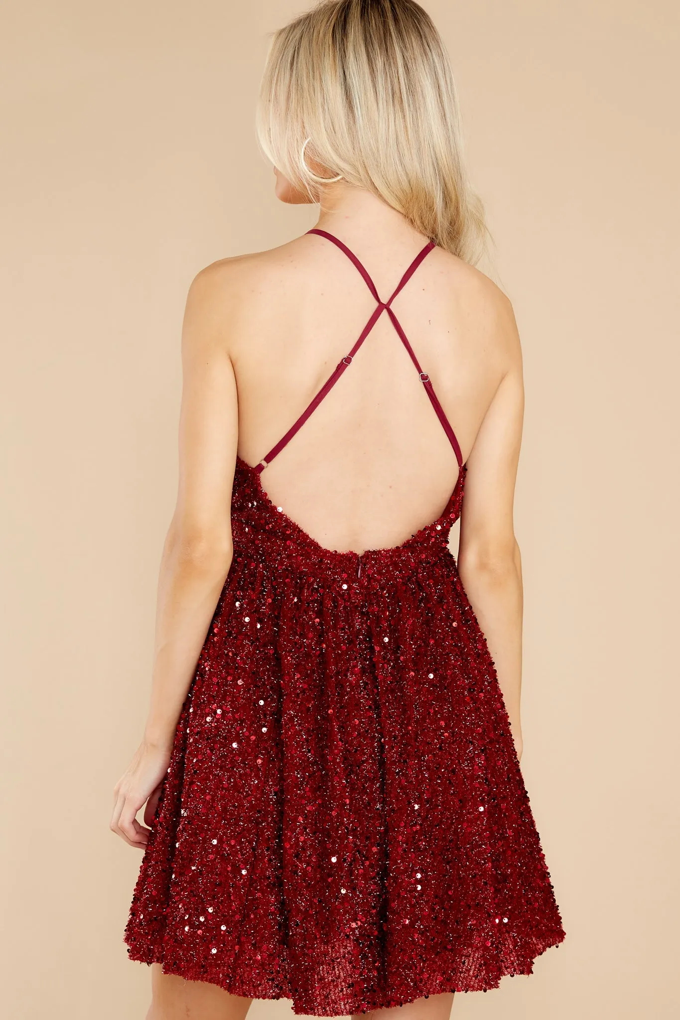 It's No Secret Wine Sequin Dress
