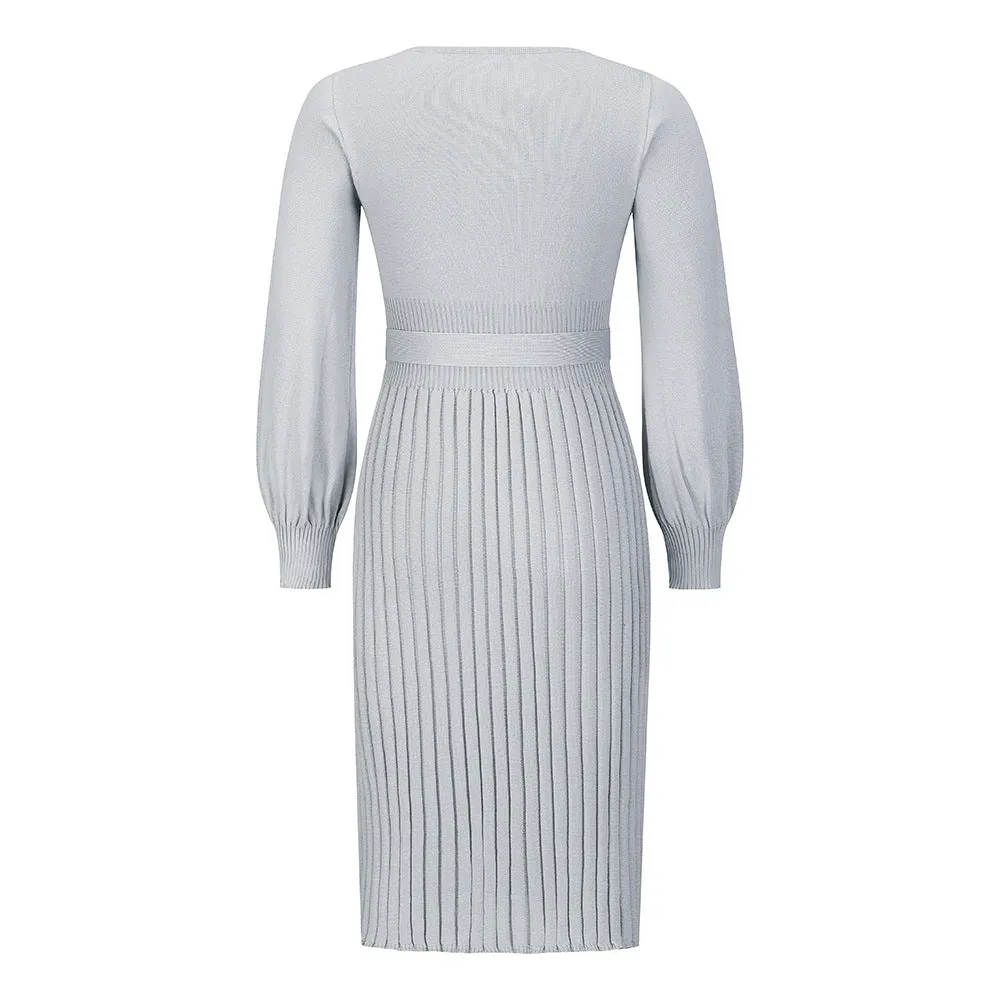 Knitted Slim-fit Pleated Midi Sweater Dress