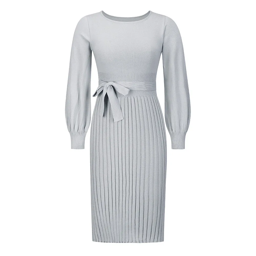 Knitted Slim-fit Pleated Midi Sweater Dress
