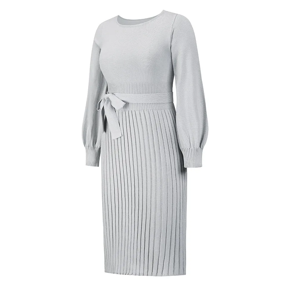 Knitted Slim-fit Pleated Midi Sweater Dress