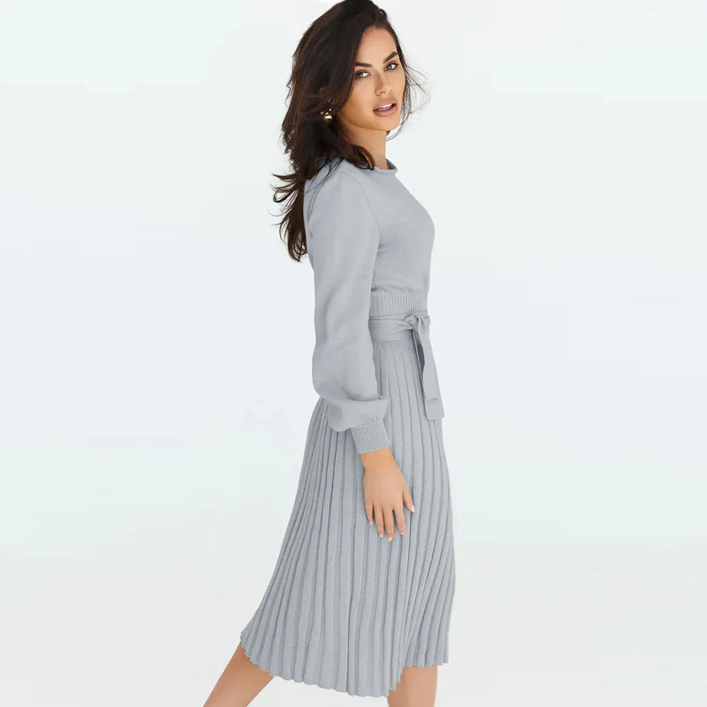 Knitted Slim-fit Pleated Midi Sweater Dress