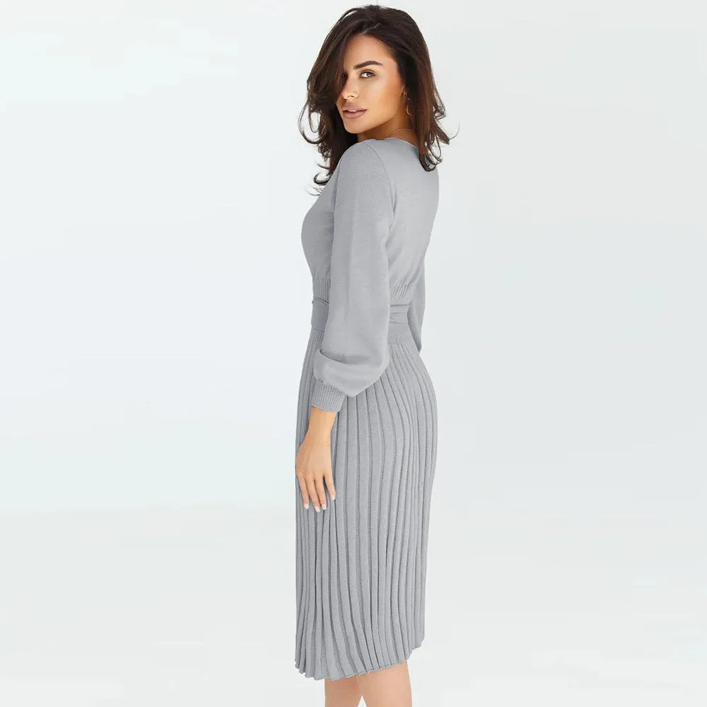 Knitted Slim-fit Pleated Midi Sweater Dress