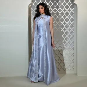 Luxury Rhinestone Lilac Kaftan Evening Dress with Cape SS276
