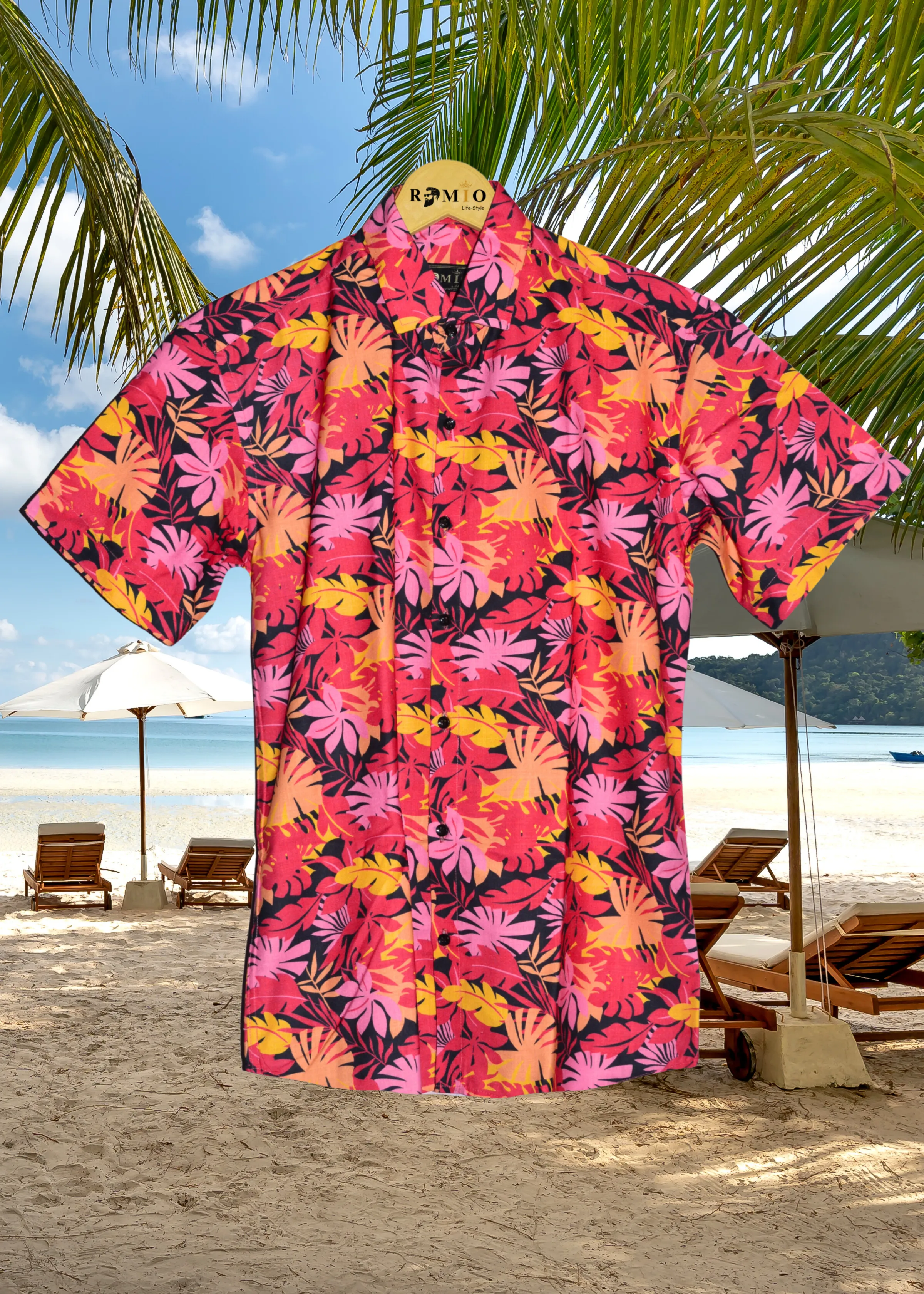 Men's Slim Fit Half Sleeve Fashion Tropical Printed Hawaiian Aloha Shirt Coral Reef (f27)
