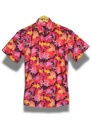 Men's Slim Fit Half Sleeve Fashion Tropical Printed Hawaiian Aloha Shirt Coral Reef (f27)