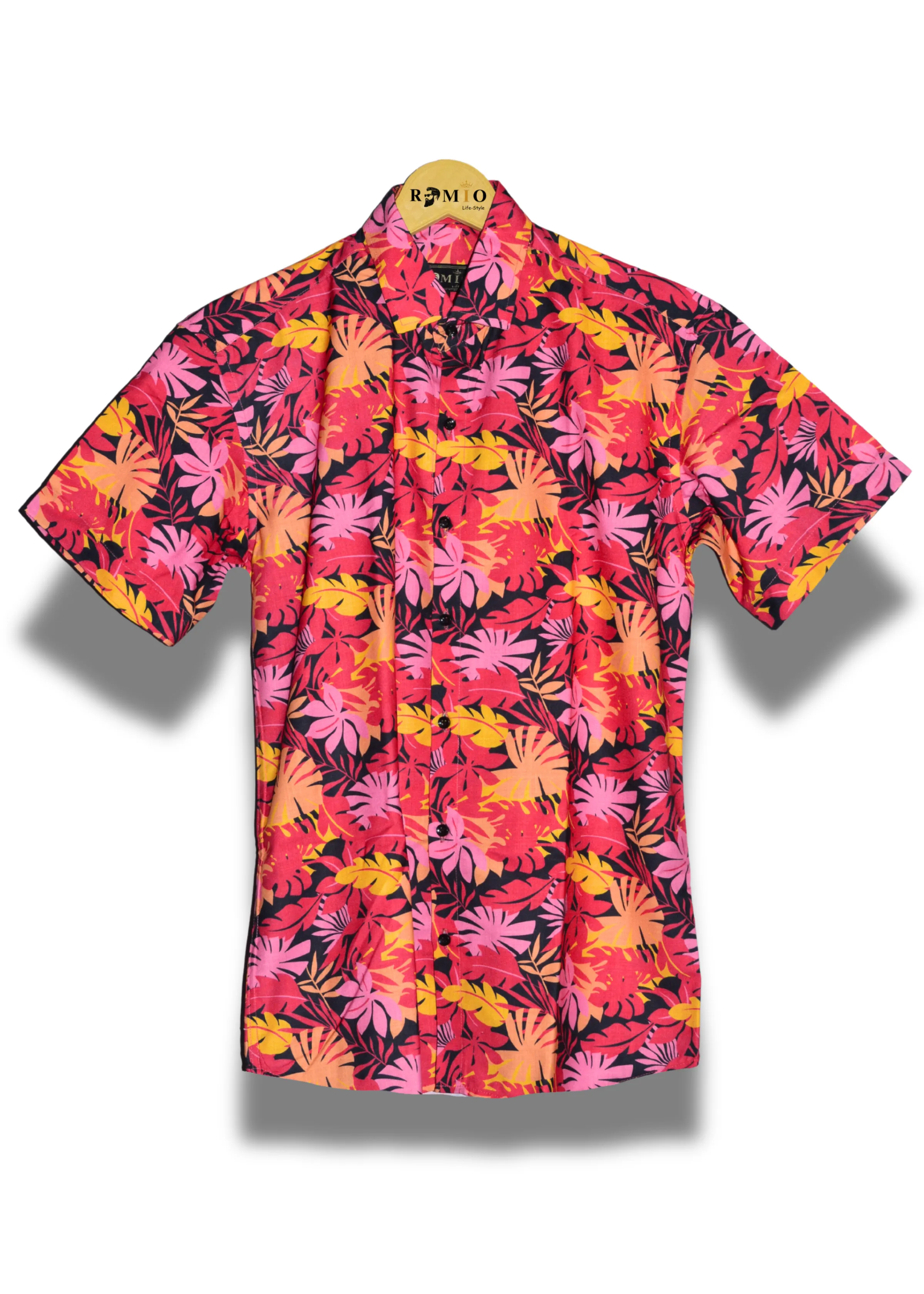 Men's Slim Fit Half Sleeve Fashion Tropical Printed Hawaiian Aloha Shirt Coral Reef (f27)