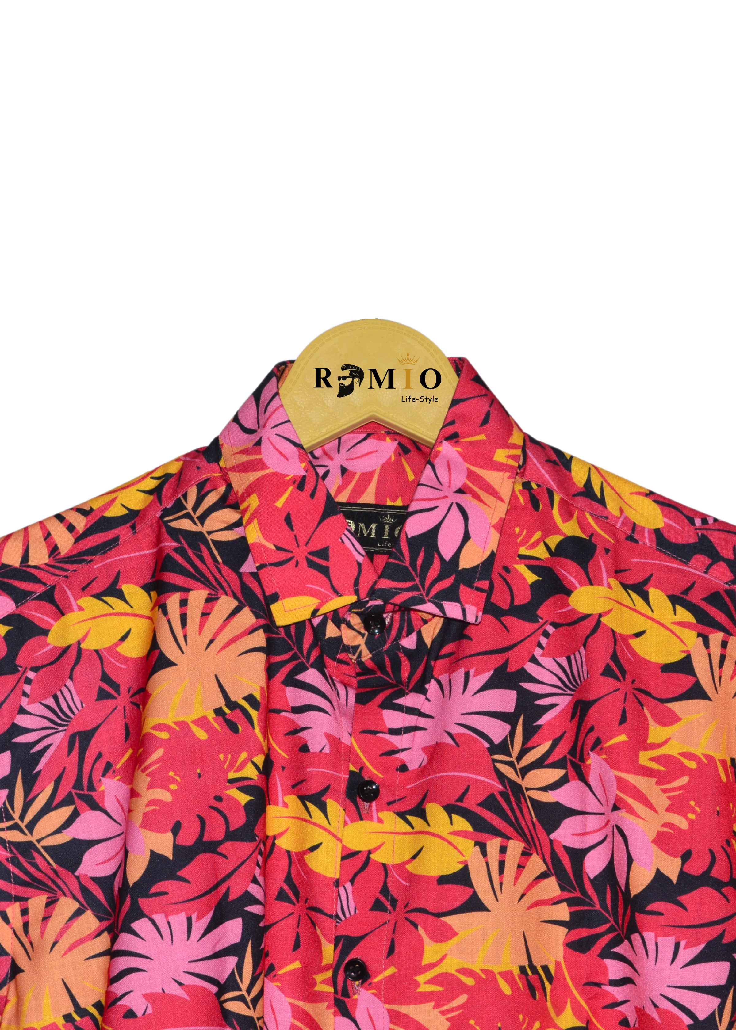 Men's Slim Fit Half Sleeve Fashion Tropical Printed Hawaiian Aloha Shirt Coral Reef (f27)