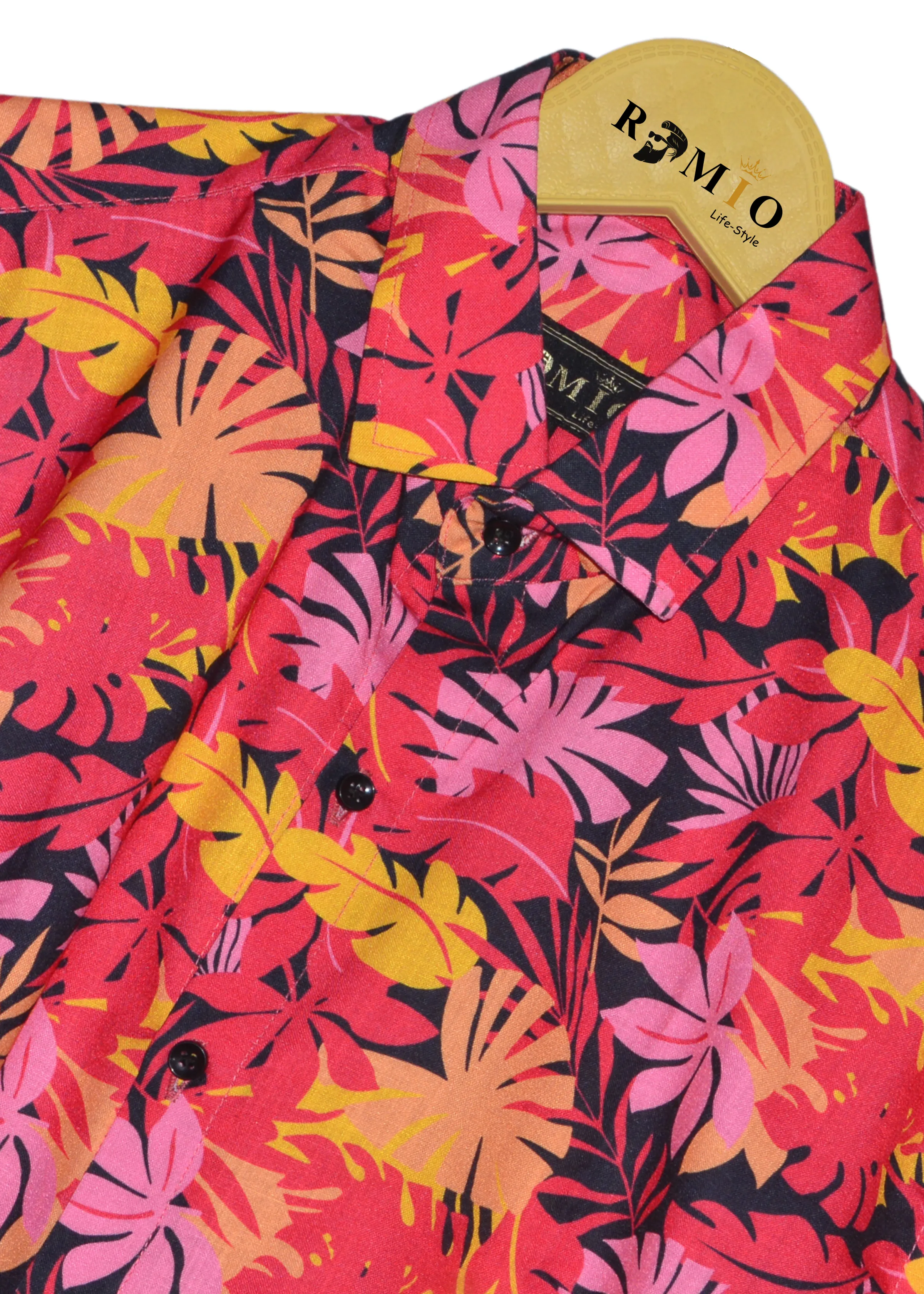 Men's Slim Fit Half Sleeve Fashion Tropical Printed Hawaiian Aloha Shirt Coral Reef (f27)