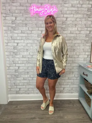 Metallic Faux Leather Shacket