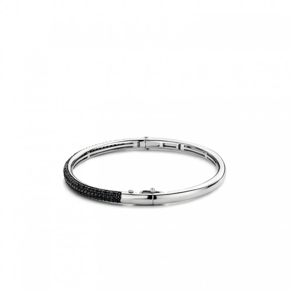 Milano Black CZ Pavé Bangle - Silver - 2874ZB