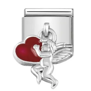 NOMINATION Charm Silver and Enamel Pendant Cupid with Heart