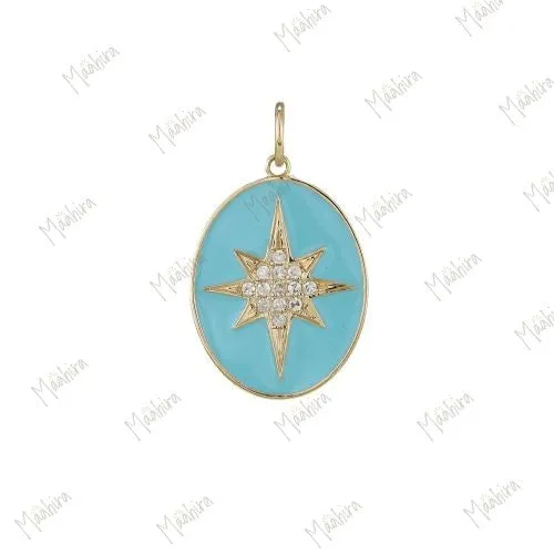 Oval Turquoise Enamel Pendant with Star