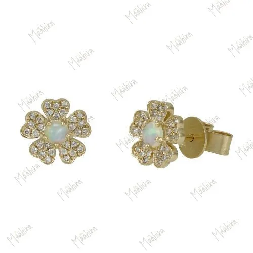 Petalled Diamond And Opal Studs