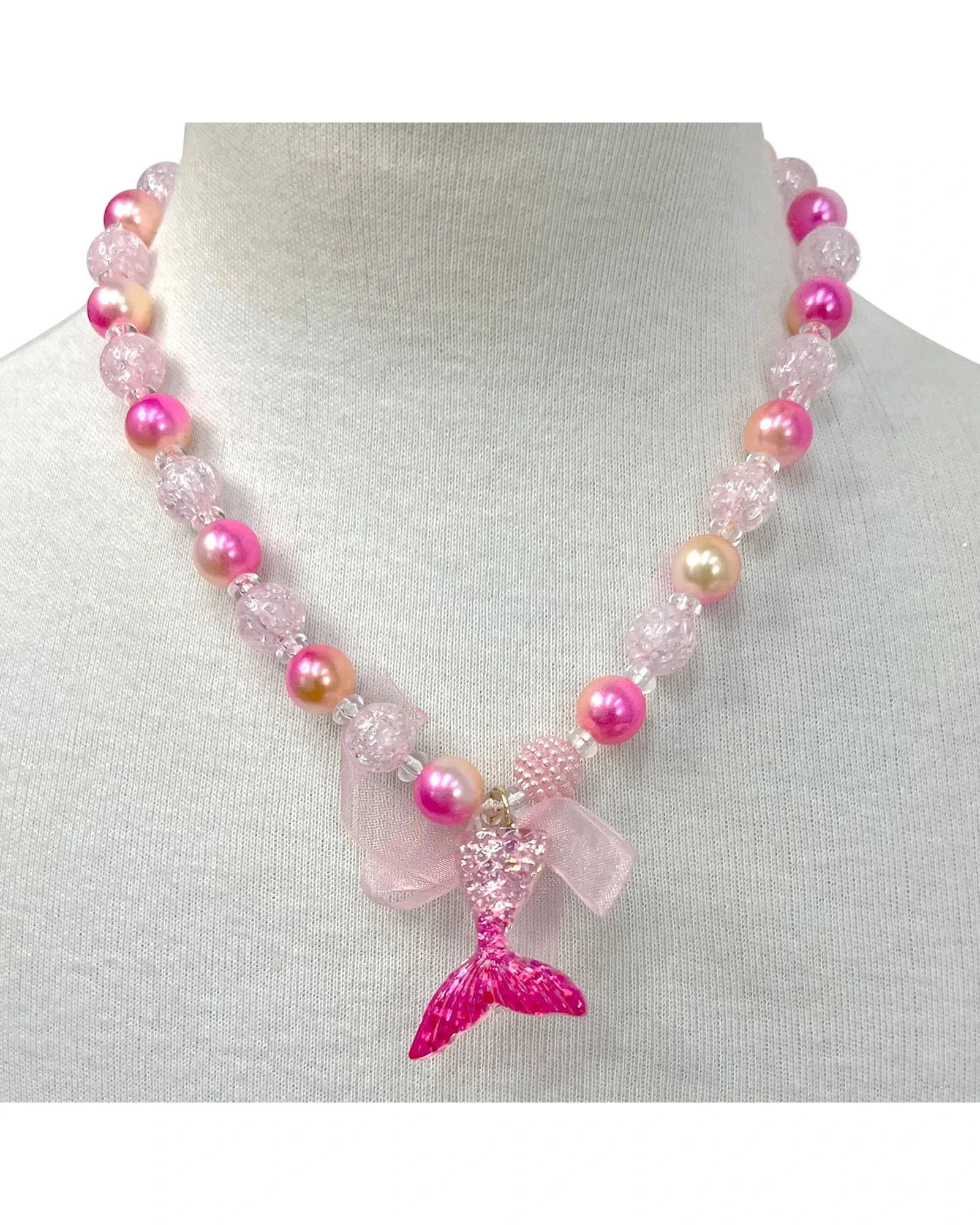 Pink Poppy Mermaid Tail Necklace