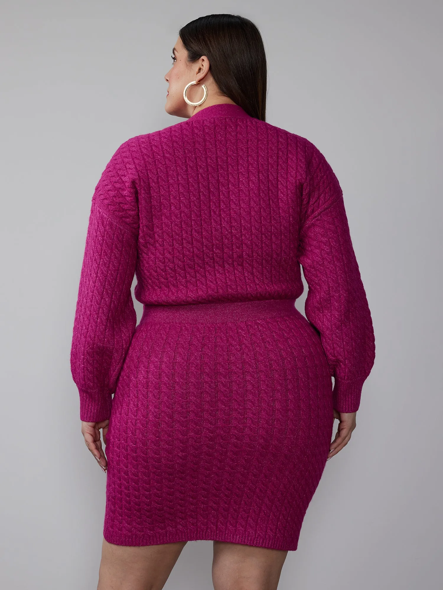 Plus Long Sleeve Button Placket Sweater Dress