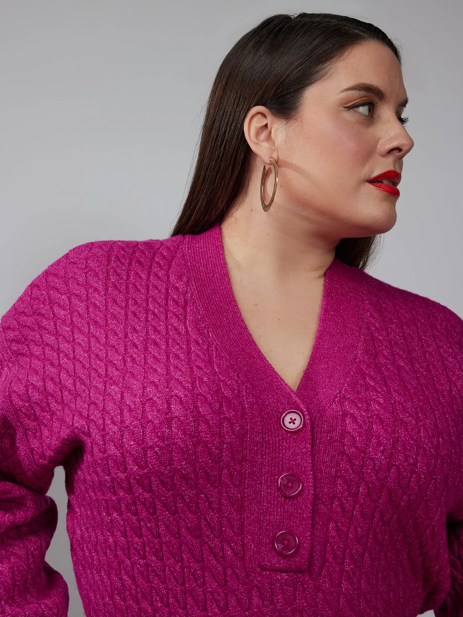 Plus Long Sleeve Button Placket Sweater Dress