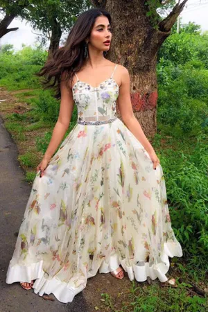 Puja hegde in Ivory Corset Printed Anarkali Set