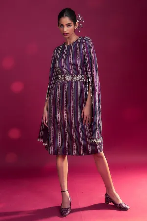 Purple Ajrakh Striped Cape Dress