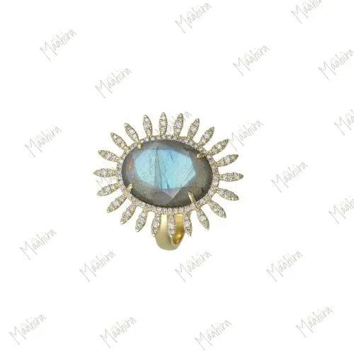 Rainbow Moonstone Floral Stone Size 11X15mm & 21.4x25mm Ring -7
