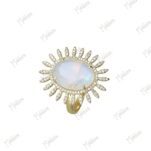 Rainbow Moonstone Floral Stone Size 11X15mm & 21.4x25mm Ring -7