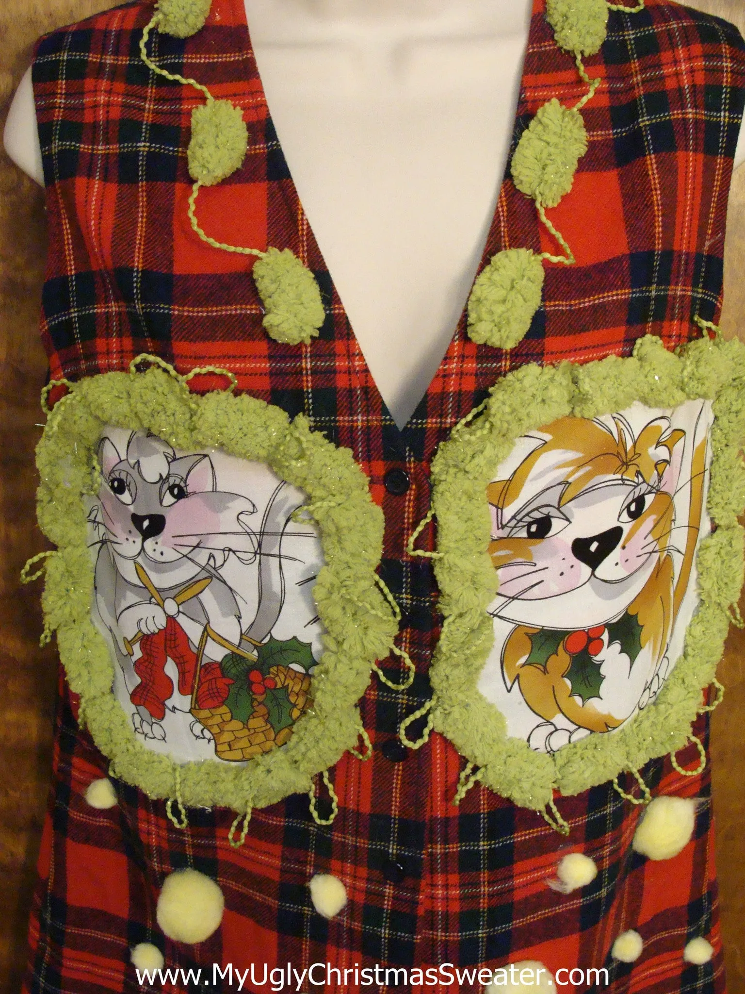 Red Plaid Christmas Dress with Cats