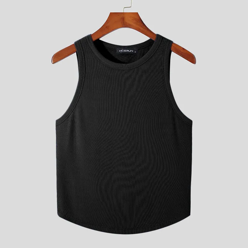 Round Neck Solid Polyester Tank Top