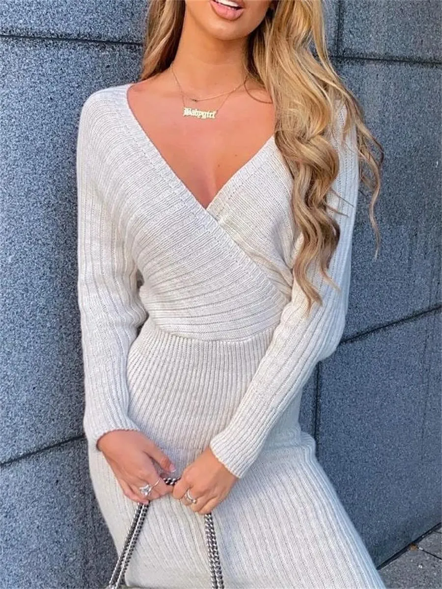 Sexy And Elegant V-Neck Women'S Sweater Dress