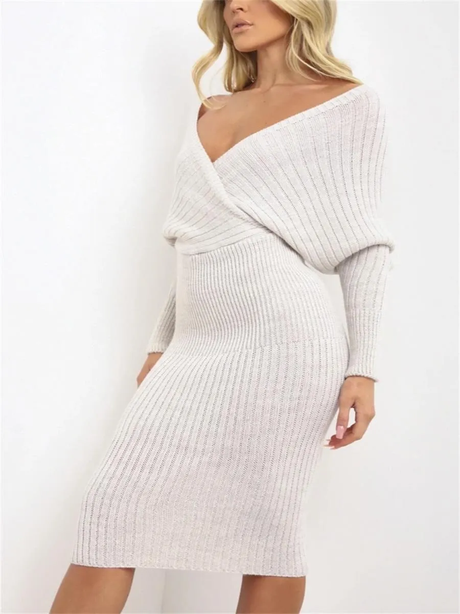 Sexy And Elegant V-Neck Women'S Sweater Dress