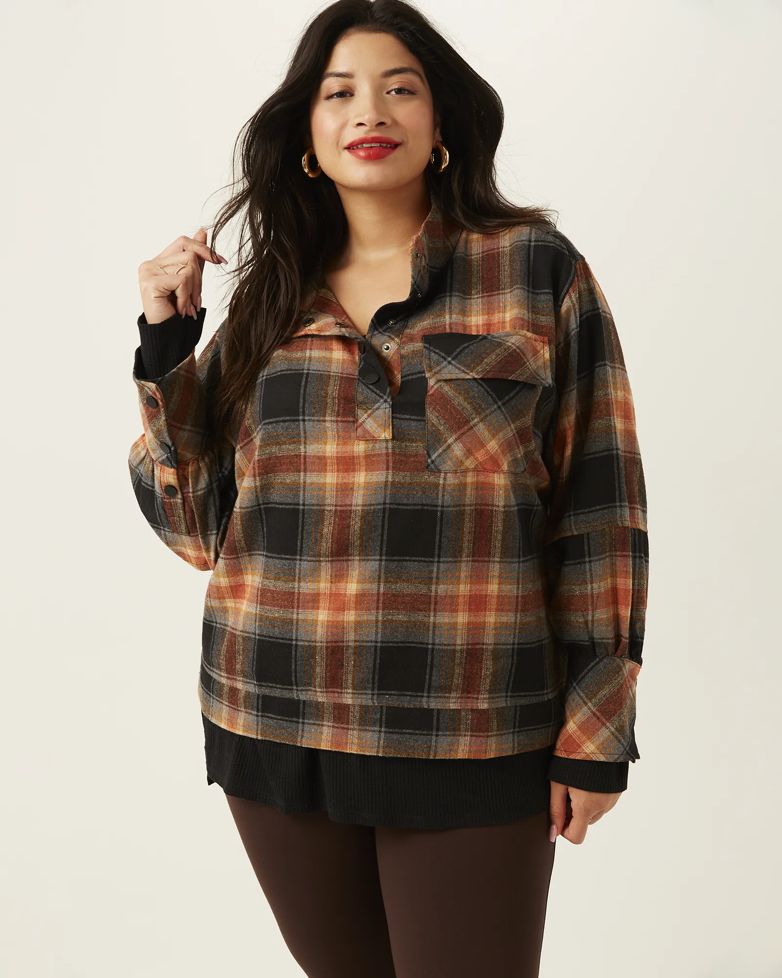 Sharon Plaid Shacket Pullover | Red / Black