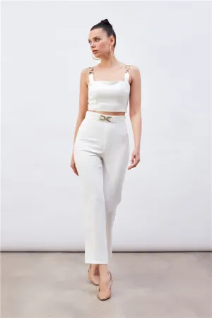 Shoulder Accessory Crop Top - White