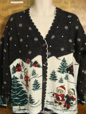 Skiing Teddy Bears Tacky Xmas Party Sweater