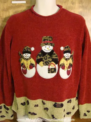 Snowmen Wearing Animal Prints Ugly Christmas Sweater