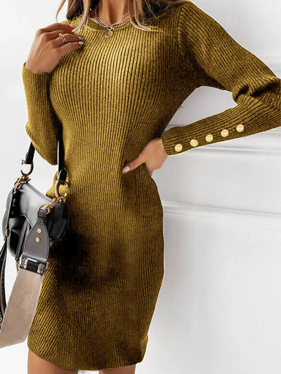 Solid Sheath Above Knee Casual Sweater Dresses