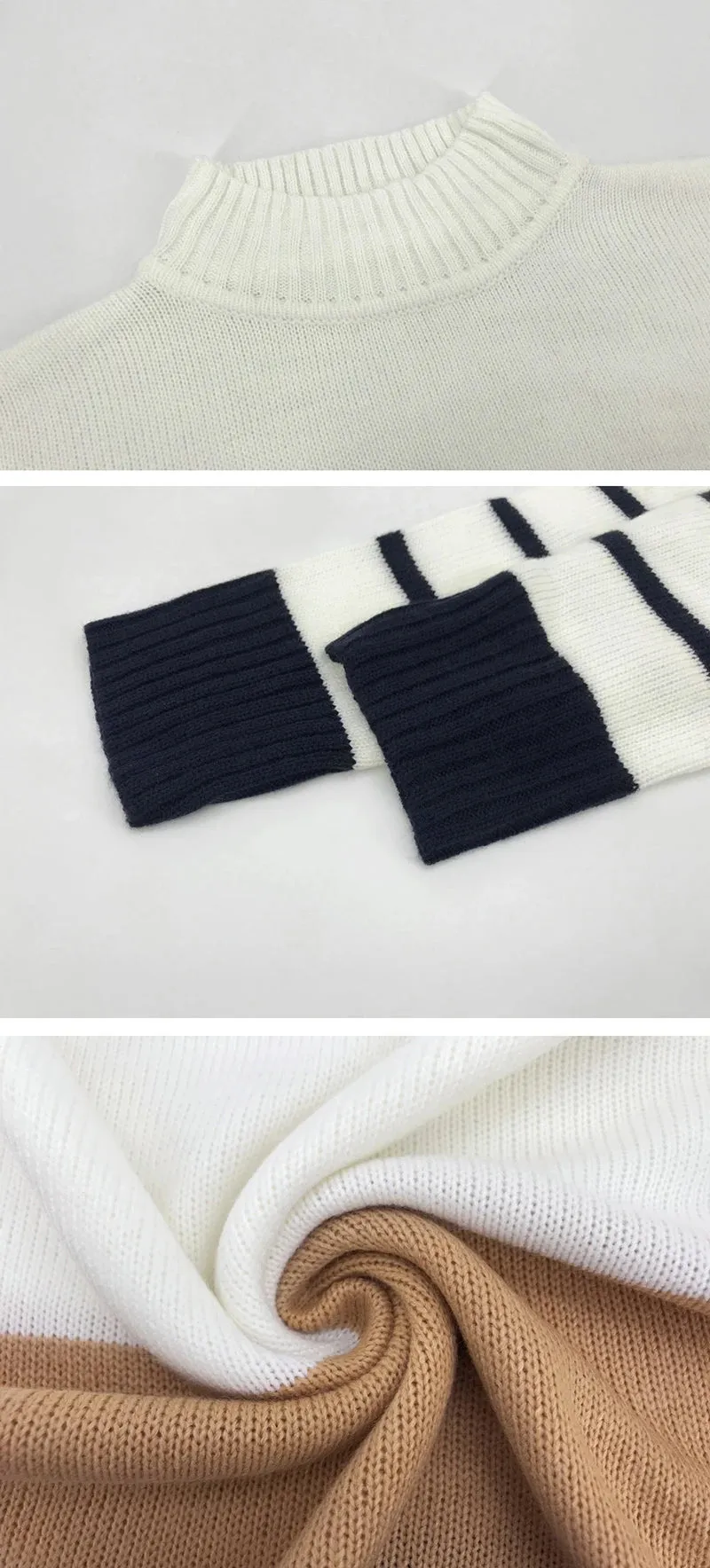 Striped Knit Dress Color-Block Turtleneck Knitwear