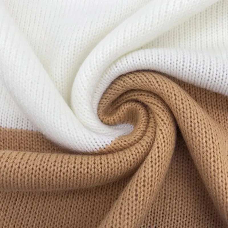 Striped Knit Dress Color-Block Turtleneck Knitwear