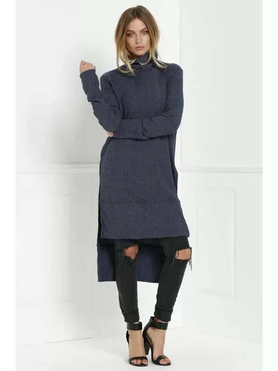 TastyHottie - Gorgeous Solid Color Turtle Collar Sweater Dress