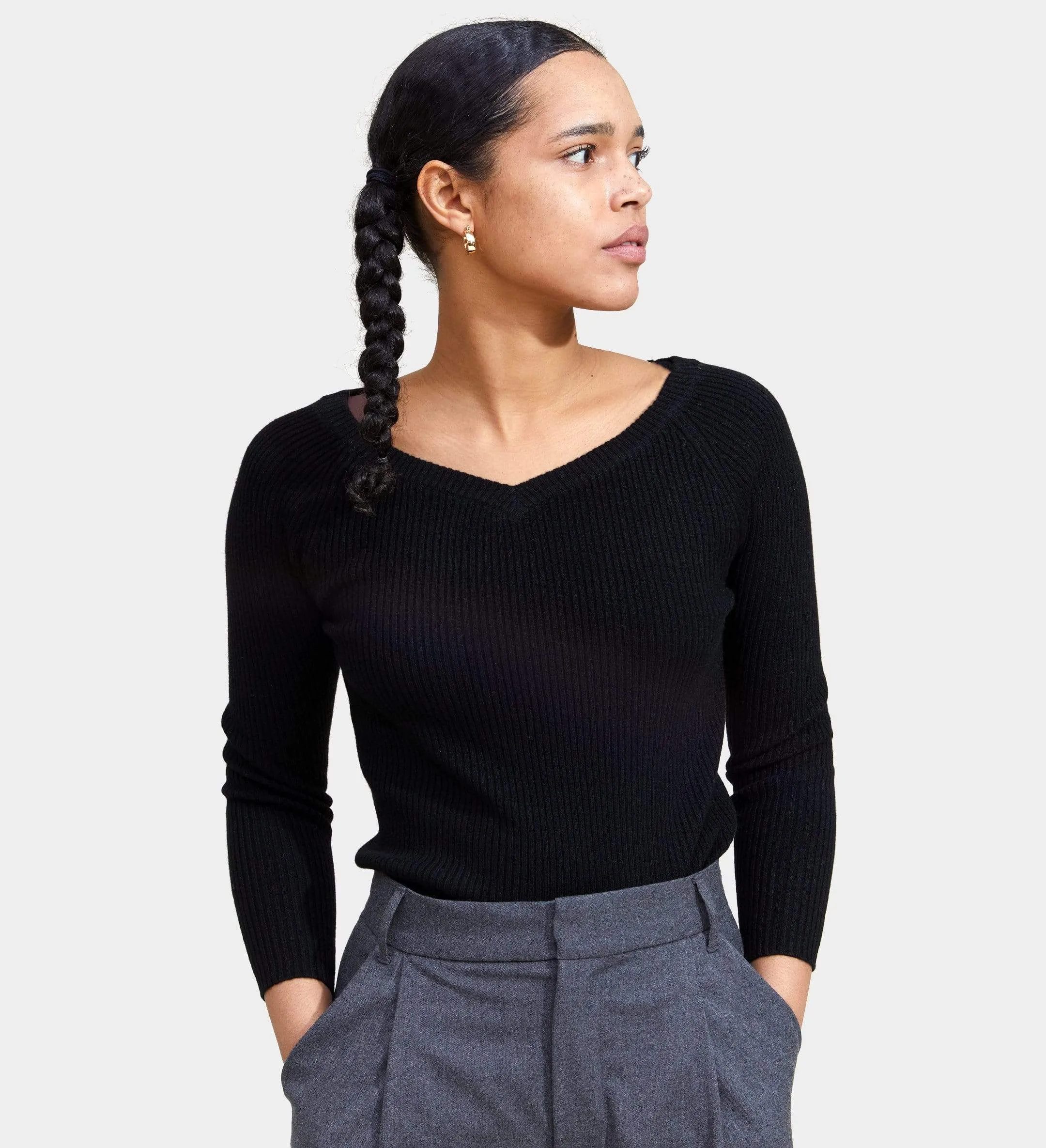 The Ribbed Subtle V-Neck Cashmere Sweater