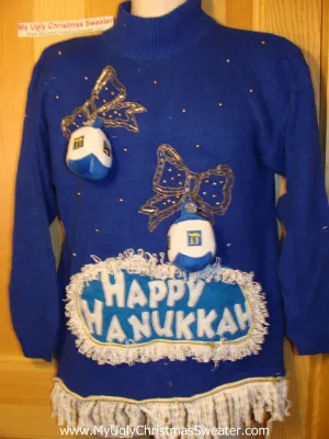 Ugly Christmas Sweater Party Hanukkah Sweater 80s(j116)