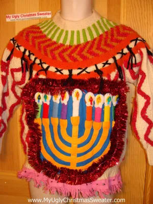 Ugly Christmas Sweater Party Hanukkah Sweater Vintage 80s Holy Grail of Ugly Pattern (j174)