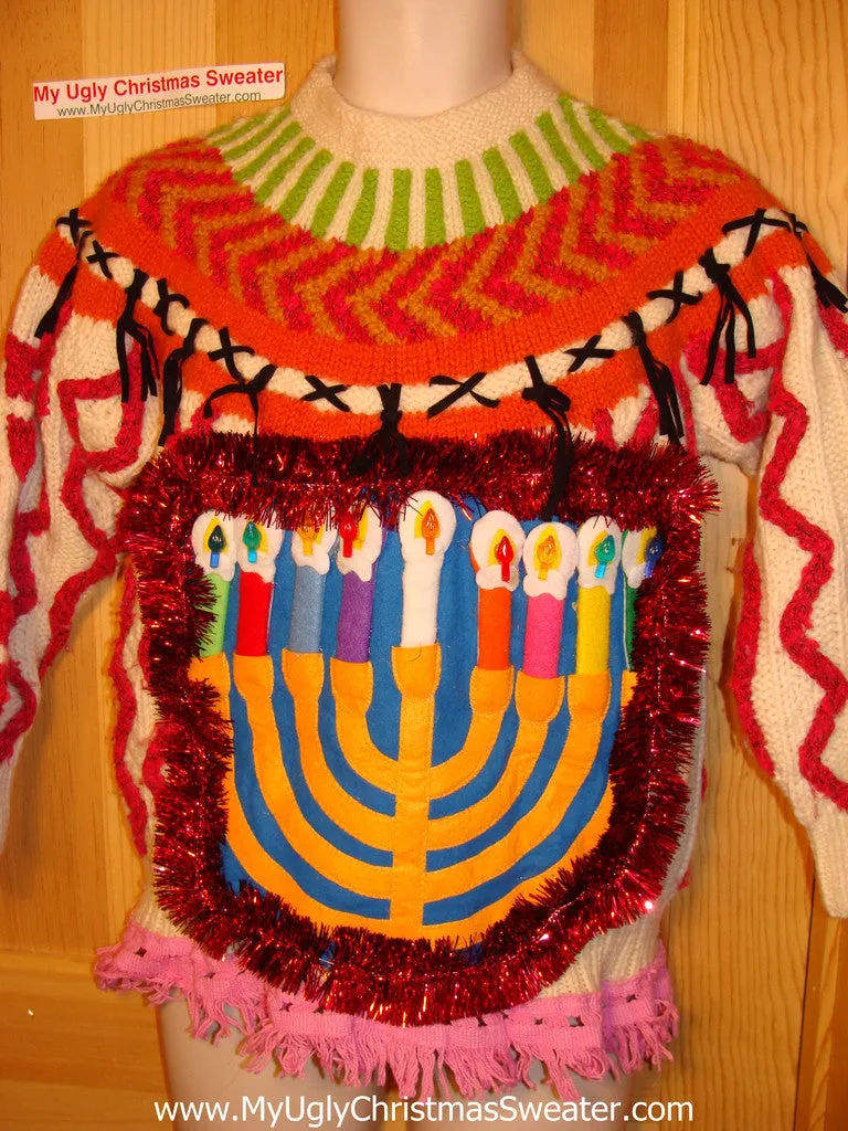 Ugly Christmas Sweater Party Hanukkah Sweater Vintage 80s Holy Grail of Ugly Pattern (j174)