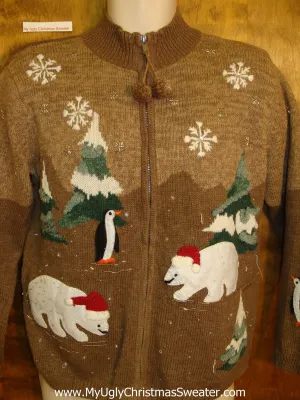 Ugly Festive Xmas Sweater Polar Bears and Penguins