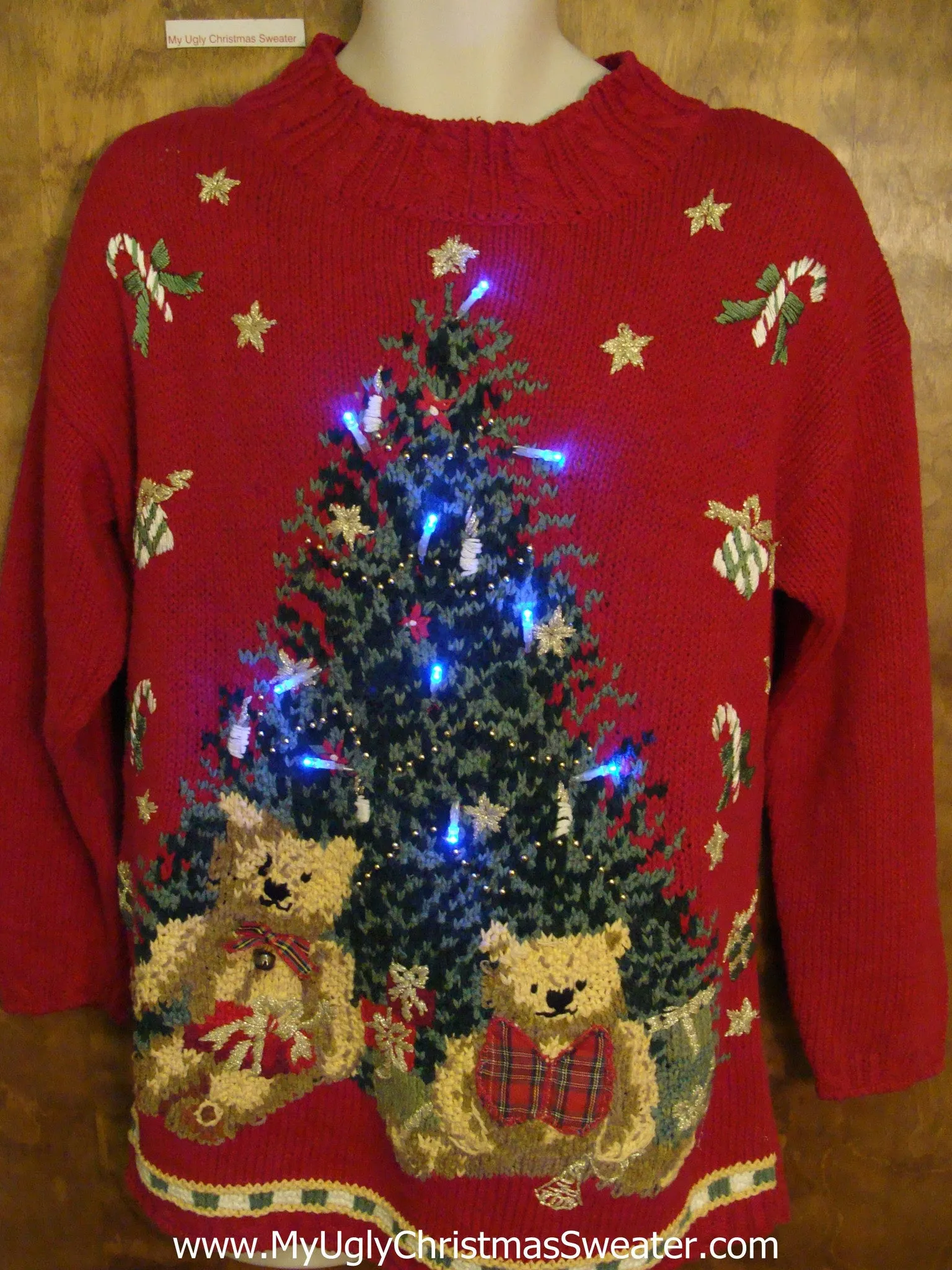 Ugly Red 80s Style Christmas Sweater with Lights