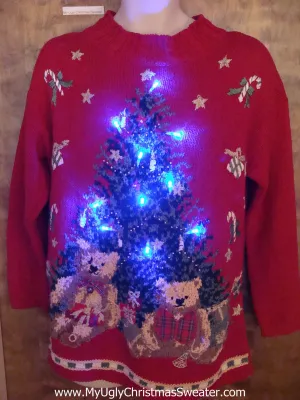 Ugly Red 80s Style Christmas Sweater with Lights