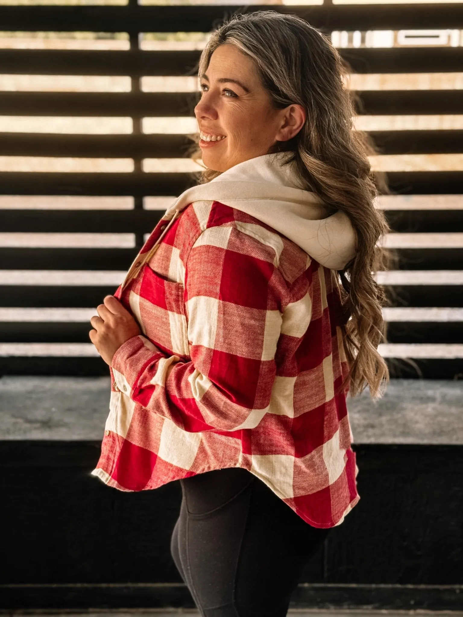 Urban Dreams Athleisure Hooded Flannel, Red