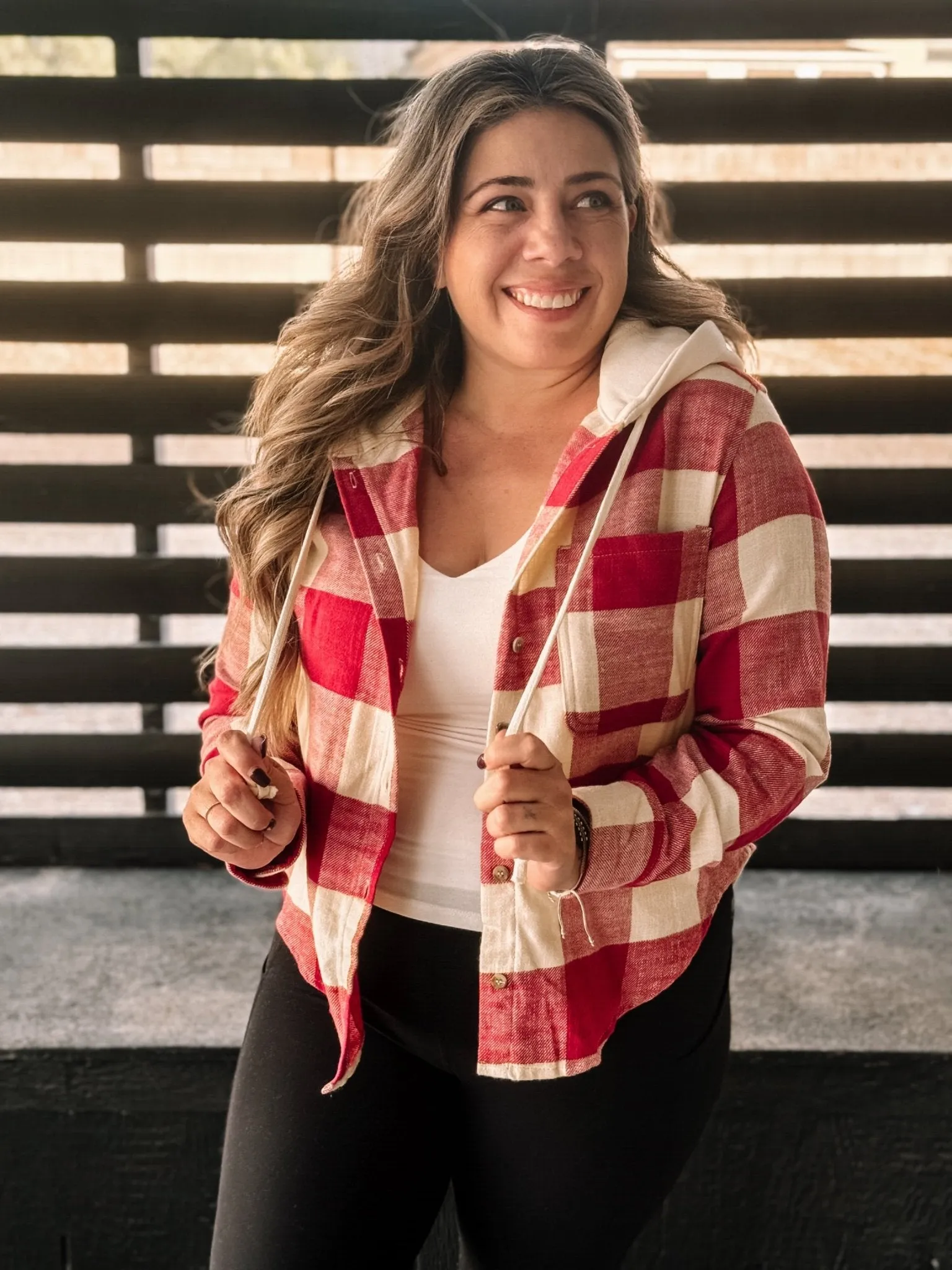 Urban Dreams Athleisure Hooded Flannel, Red